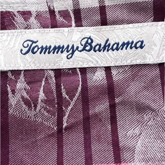 TOMMY Bahama Mens Sz L Holiday Hulu Plaid L/S Rum Berry Silk Blend Shirt - Picture 5 of 8
